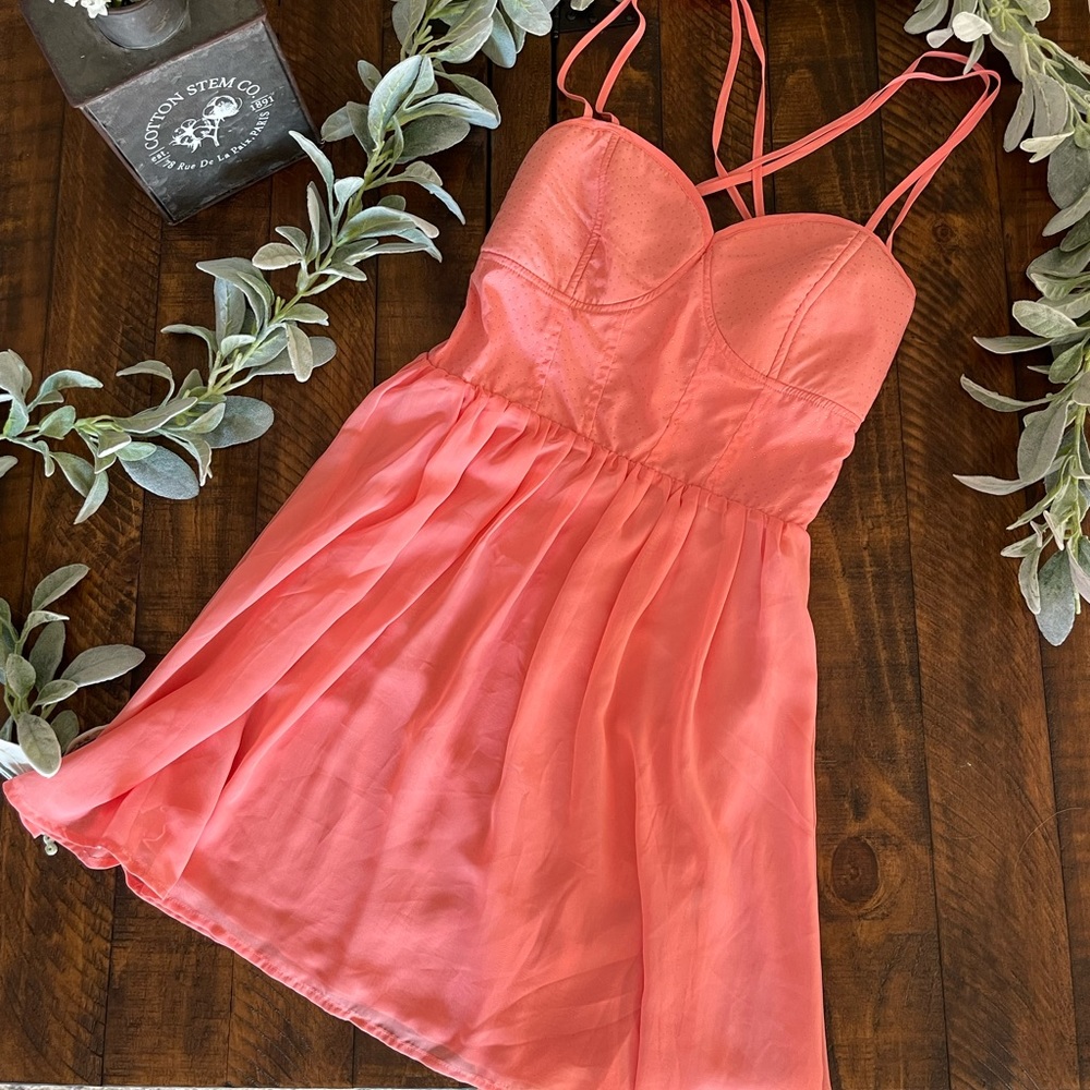 Almost Famous bright Coral dress. Size Large.